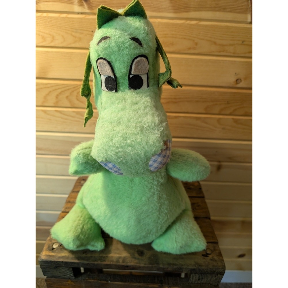 VTG Lollipop Cartoons Dragon‎ Large Green Dragon Plush Stuffed Toy Gingham Nose